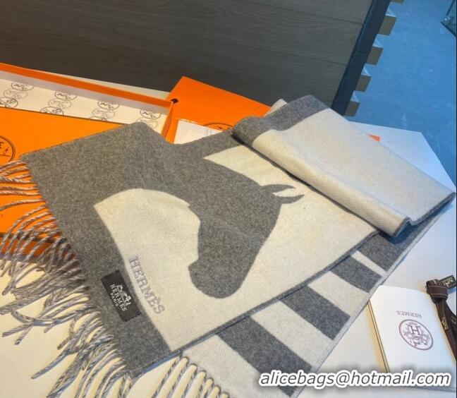 Famous Brand Hermes LOVE Cashmere Long Scarf 30x140cm HS122101 Grey 2023