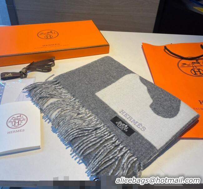 Famous Brand Hermes LOVE Cashmere Long Scarf 30x140cm HS122101 Grey 2023