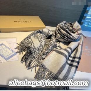 Promotional Burberry Cashmere Check Knight Scarf 50x210cm 1221 Grey 2023