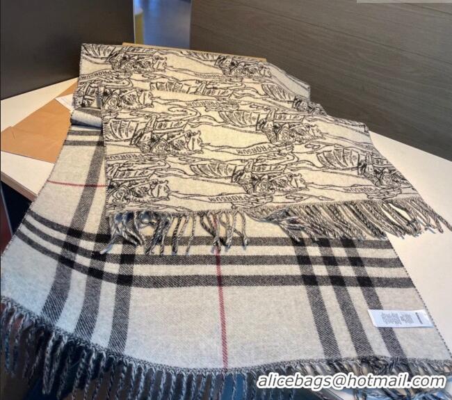 Promotional Burberry Cashmere Check Knight Scarf 50x210cm 1221 Grey 2023