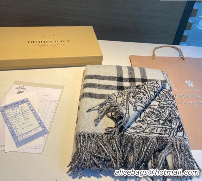 Promotional Burberry Cashmere Check Knight Scarf 50x210cm 1221 Grey 2023