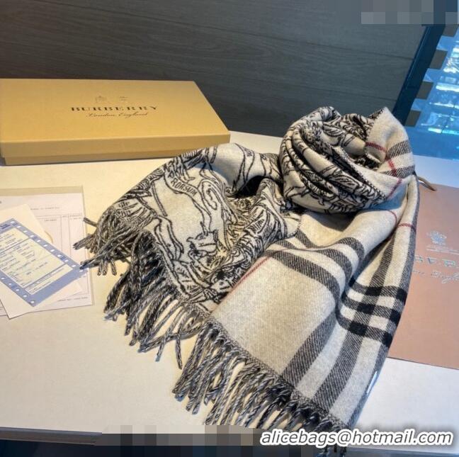 Promotional Burberry Cashmere Check Knight Scarf 50x210cm 1221 Grey 2023