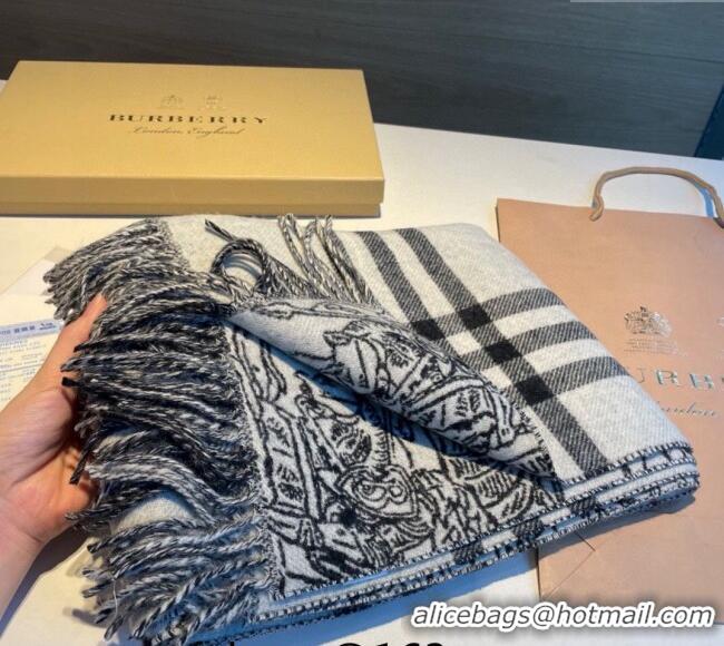 Promotional Burberry Cashmere Check Knight Scarf 50x210cm 1221 Grey 2023