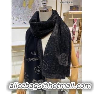 Good Product Chanel Cashmere and Gold-Tone Camellia Bloom Long Scarf 62x195cm CH122102 Black 2023