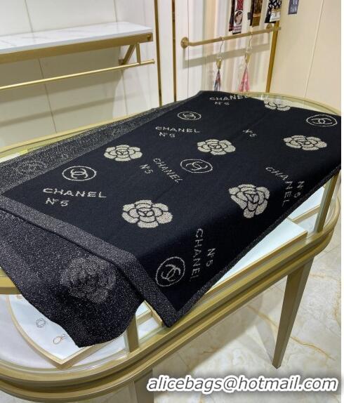 Good Product Chanel Cashmere and Gold-Tone Camellia Bloom Long Scarf 62x195cm CH122102 Black 2023