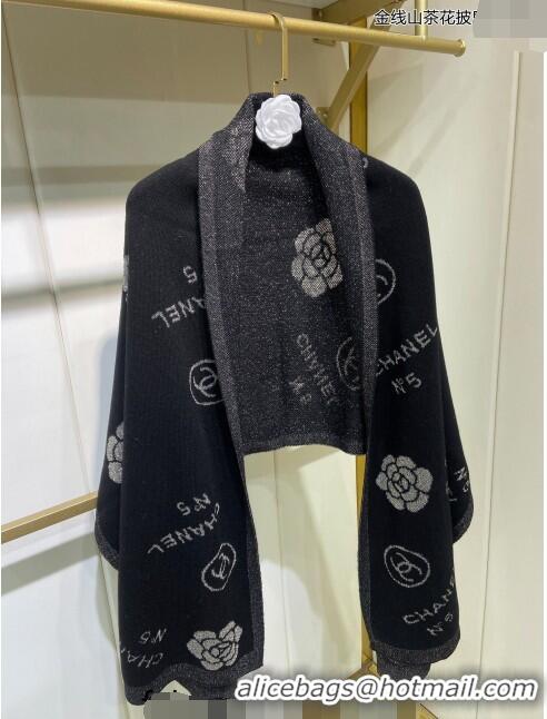 Good Product Chanel Cashmere and Gold-Tone Camellia Bloom Long Scarf 62x195cm CH122102 Black 2023