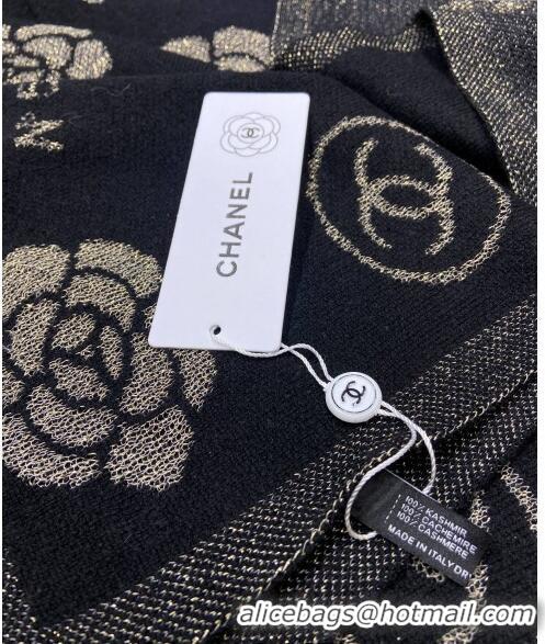 Good Product Chanel Cashmere and Gold-Tone Camellia Bloom Long Scarf 62x195cm CH122102 Black 2023