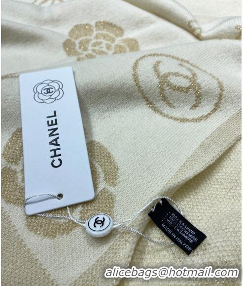 Reasonable Price Chanel Cashmere and Gold-Tone Camellia Bloom Long Scarf 62x195cm CH122102 White 2023