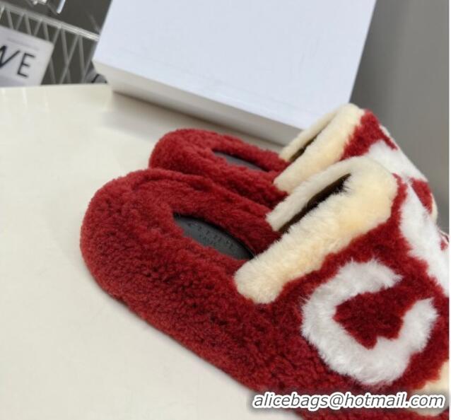 Durable Celine Wool Platform Slide Sandals Red 104036