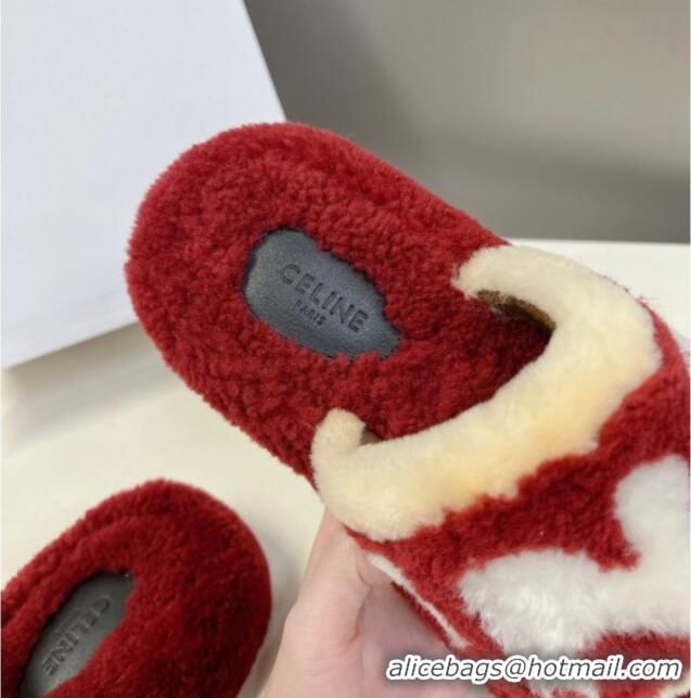 Durable Celine Wool Platform Slide Sandals Red 104036