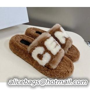 Good Quality Celine Wool Platform Slide Sandals Brown 104038