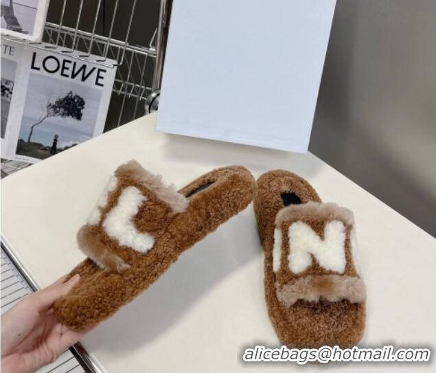 Good Quality Celine Wool Platform Slide Sandals Brown 104038