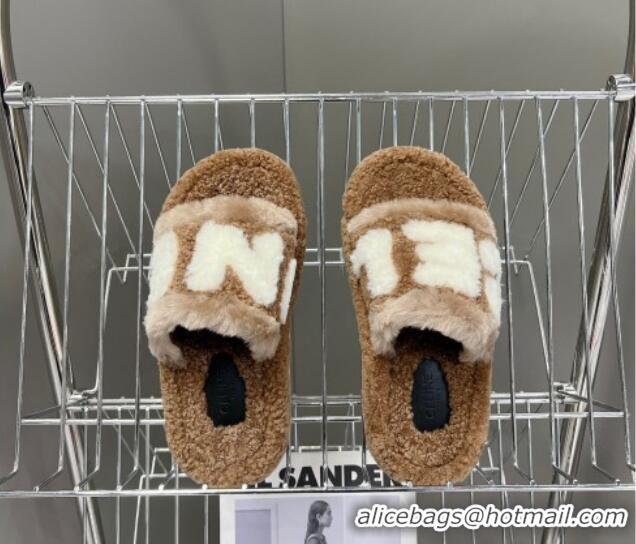 Good Quality Celine Wool Platform Slide Sandals Brown 104038