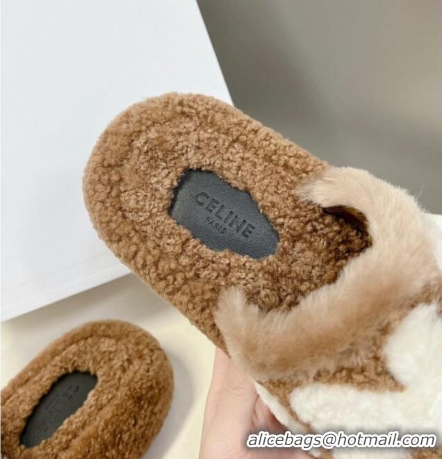 Good Quality Celine Wool Platform Slide Sandals Brown 104038