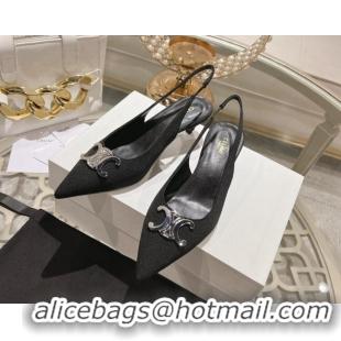 Purchase Celine Alma Triomphe Slingbacks Pumps 5cm in Grosgrain Black 204079