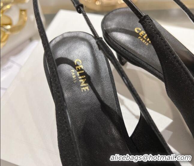 Purchase Celine Alma Triomphe Slingbacks Pumps 5cm in Grosgrain Black 204079