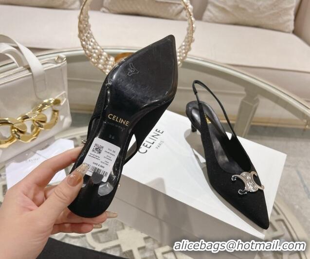 Purchase Celine Alma Triomphe Slingbacks Pumps 5cm in Grosgrain Black 204079