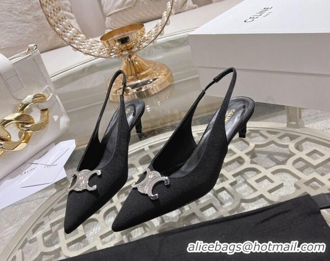 Purchase Celine Alma Triomphe Slingbacks Pumps 5cm in Grosgrain Black 204079