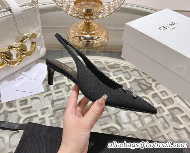 Purchase Celine Alma Triomphe Slingbacks Pumps 5cm in Grosgrain Black 204079