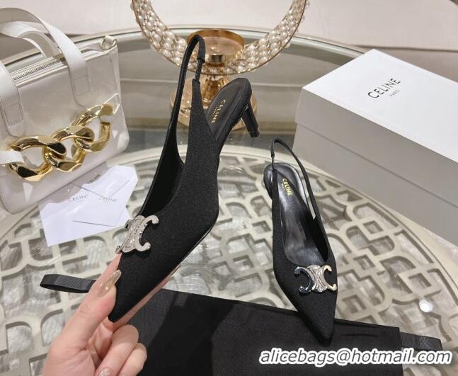 Purchase Celine Alma Triomphe Slingbacks Pumps 5cm in Grosgrain Black 204079