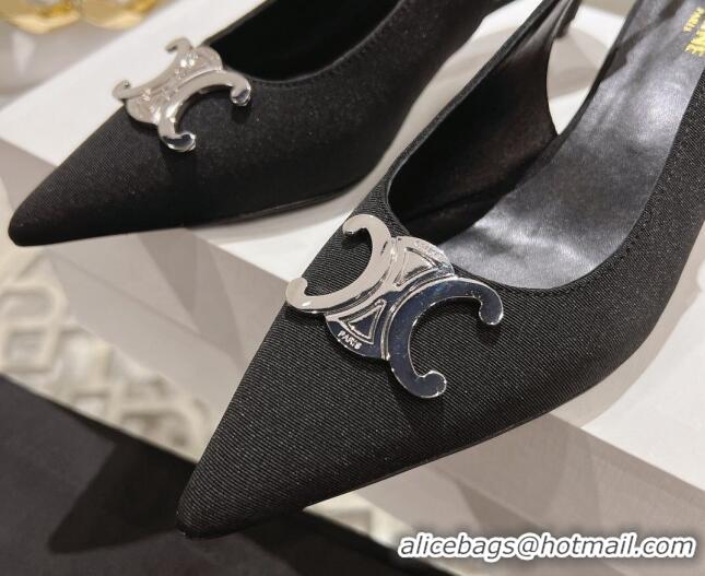 Purchase Celine Alma Triomphe Slingbacks Pumps 5cm in Grosgrain Black 204079