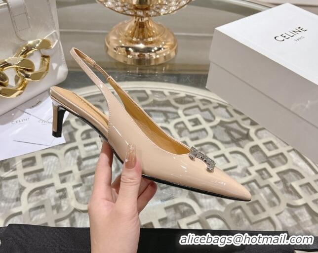 Grade Quality Celine Alma Triomphe Slingbacks Pumps 5cm in Glossy Calfskin Nude 204080