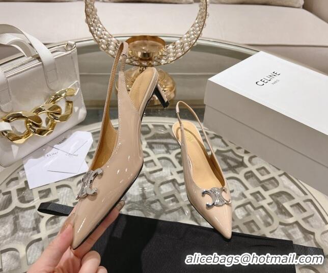 Grade Quality Celine Alma Triomphe Slingbacks Pumps 5cm in Glossy Calfskin Nude 204080