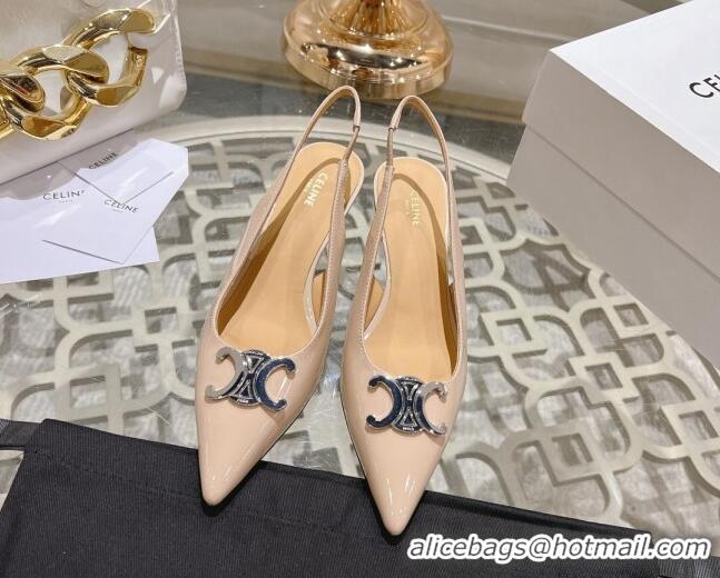 Grade Quality Celine Alma Triomphe Slingbacks Pumps 5cm in Glossy Calfskin Nude 204080