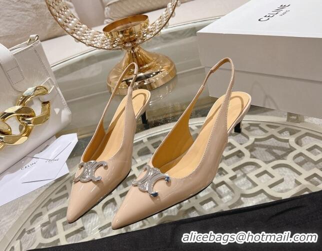 Grade Quality Celine Alma Triomphe Slingbacks Pumps 5cm in Glossy Calfskin Nude 204080