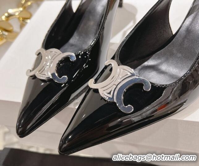 Best Product Celine Alma Triomphe Slingbacks Pumps 5cm in Glossy Calfskin Black 204081