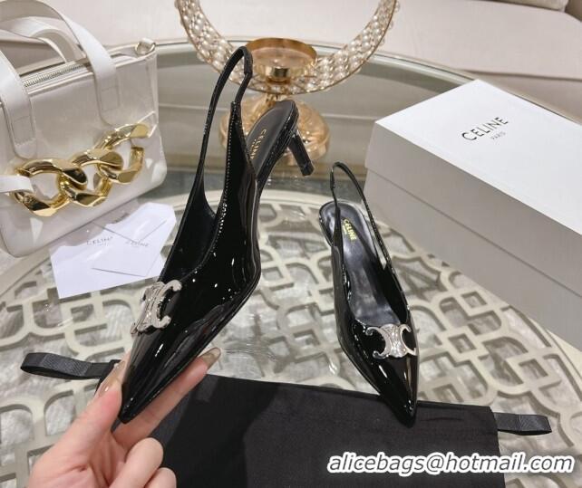 Best Product Celine Alma Triomphe Slingbacks Pumps 5cm in Glossy Calfskin Black 204081