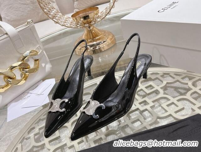 Best Product Celine Alma Triomphe Slingbacks Pumps 5cm in Glossy Calfskin Black 204081