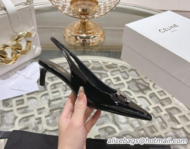 Best Product Celine Alma Triomphe Slingbacks Pumps 5cm in Glossy Calfskin Black 204081