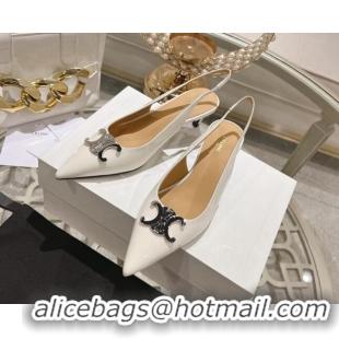 Top Design Celine Alma Triomphe Slingbacks Pumps 5cm in Glossy Calfskin White 204082