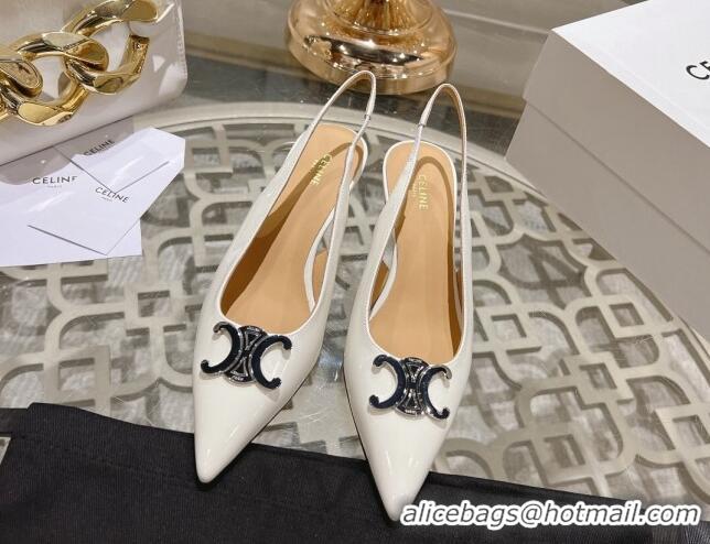 Top Design Celine Alma Triomphe Slingbacks Pumps 5cm in Glossy Calfskin White 204082