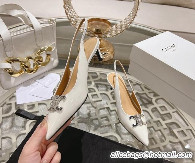 Top Design Celine Alma Triomphe Slingbacks Pumps 5cm in Glossy Calfskin White 204082