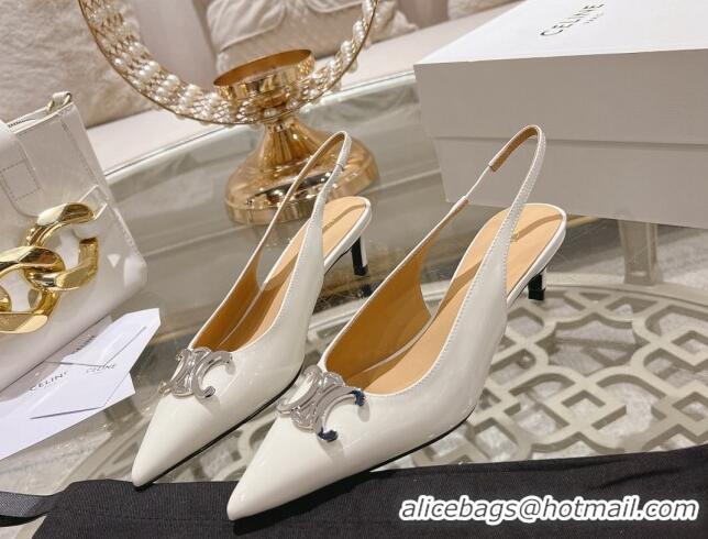 Top Design Celine Alma Triomphe Slingbacks Pumps 5cm in Glossy Calfskin White 204082