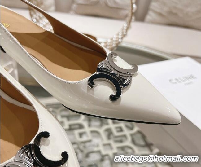 Top Design Celine Alma Triomphe Slingbacks Pumps 5cm in Glossy Calfskin White 204082