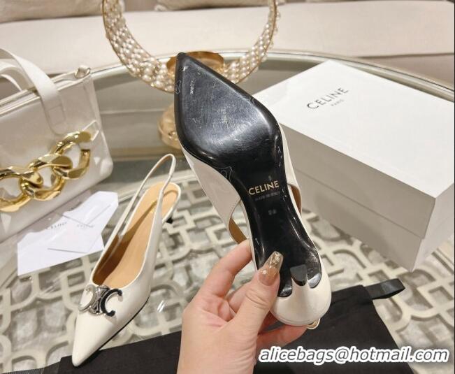 Top Design Celine Alma Triomphe Slingbacks Pumps 5cm in Glossy Calfskin White 204082