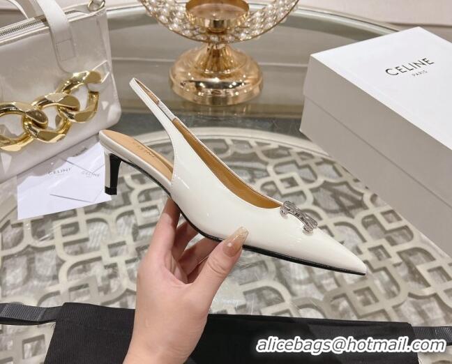 Top Design Celine Alma Triomphe Slingbacks Pumps 5cm in Glossy Calfskin White 204082