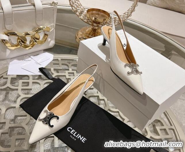 Top Design Celine Alma Triomphe Slingbacks Pumps 5cm in Glossy Calfskin White 204082