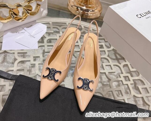 Luxurious Celine Alma Triomphe Slingbacks Pumps 5cm in Glossy Calfskin Apricot 204083