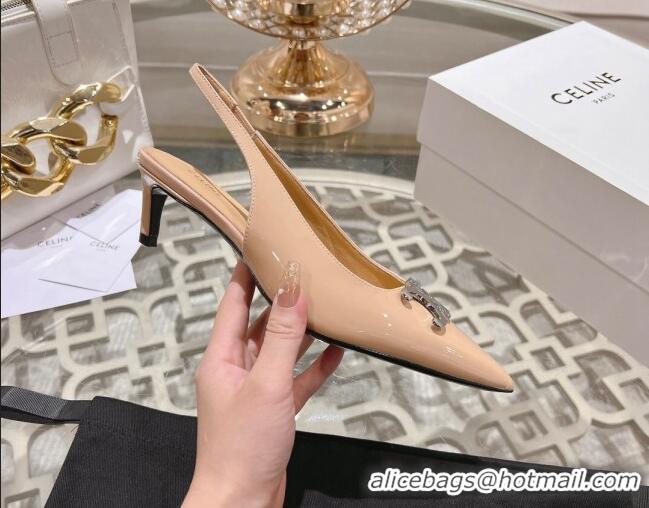 Luxurious Celine Alma Triomphe Slingbacks Pumps 5cm in Glossy Calfskin Apricot 204083