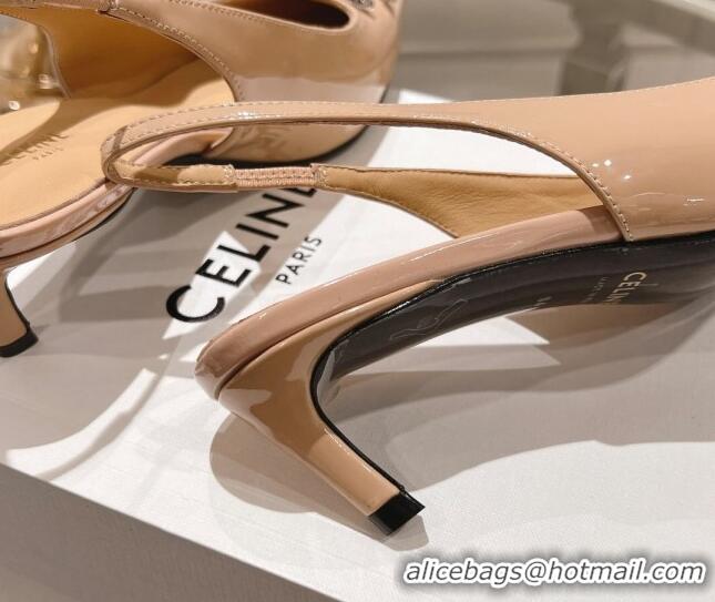 Luxurious Celine Alma Triomphe Slingbacks Pumps 5cm in Glossy Calfskin Apricot 204083