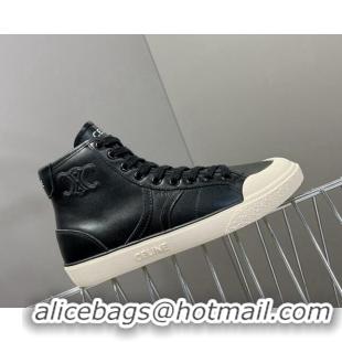 Best Product Celine AS-02 Mid Lace-up Alan Sneakers with Triomphe Patch in Calfskin Black 204086