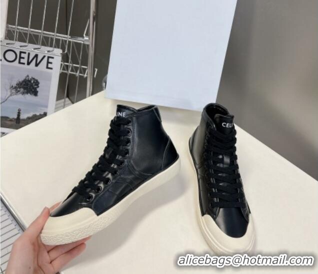 Best Product Celine AS-02 Mid Lace-up Alan Sneakers with Triomphe Patch in Calfskin Black 204086