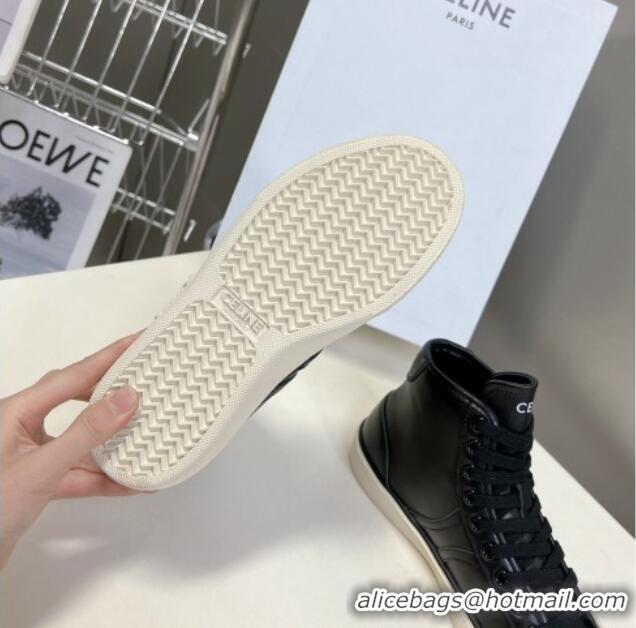 Best Product Celine AS-02 Mid Lace-up Alan Sneakers with Triomphe Patch in Calfskin Black 204086