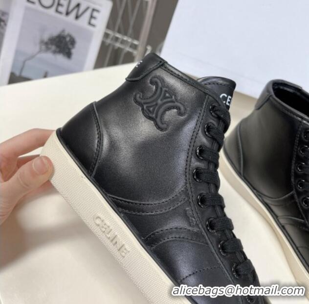 Best Product Celine AS-02 Mid Lace-up Alan Sneakers with Triomphe Patch in Calfskin Black 204086