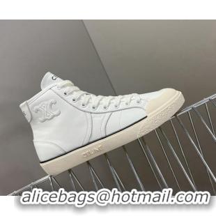 Low Price Celine AS-02 Mid Lace-up Alan Sneakers with Triomphe Patch in Calfskin White 204087