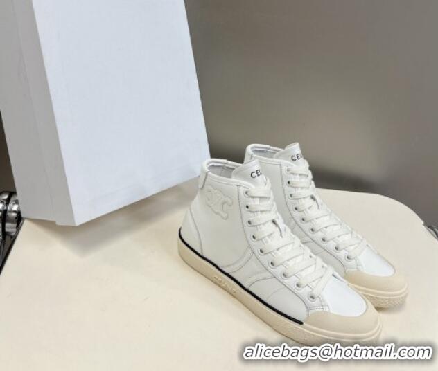 Low Price Celine AS-02 Mid Lace-up Alan Sneakers with Triomphe Patch in Calfskin White 204087